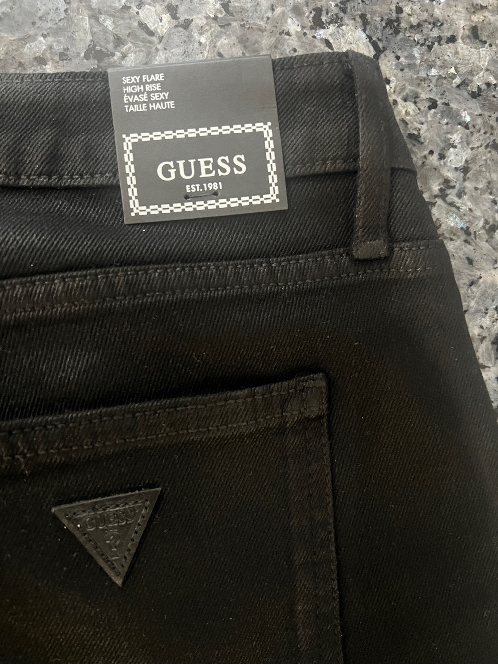 GUESS High-Rise dark Black Sexy Flare sheen Jeans women 32x32